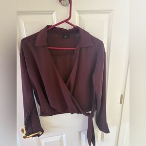 LUCCA Burgundy Wrap Blouse - Size S